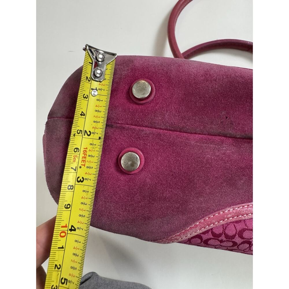 Vintage Coach Soho 7080 Pink Signature Jacquard Suede Flap Satchel Y2K Bag Rare - Picture 7 of 13